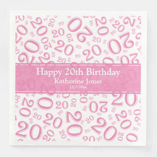 Age 20 Random Number Pattern Pink/White Napkin