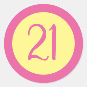 Age 21 Number Customisable Pink Text on Yellow Classic Round Sticker