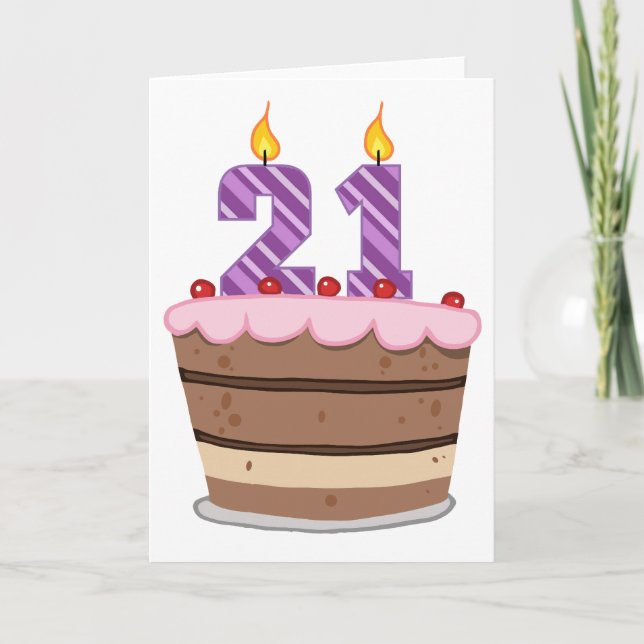 Age 21 on Birthday Cake Card (Front)