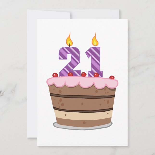 Age 21 on Birthday Cake Card (Front)