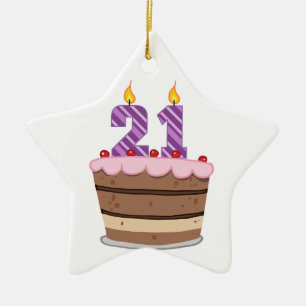 Age 21 on Birthday Cake Ceramic Tree Decoration