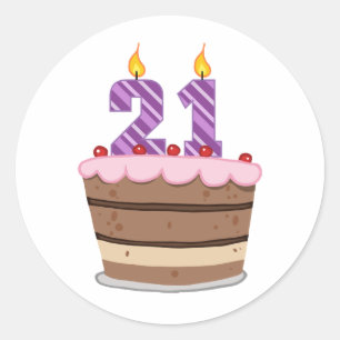 Age 21 on Birthday Cake Classic Round Sticker