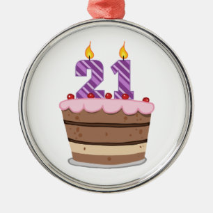 Age 21 on Birthday Cake Metal Tree Decoration
