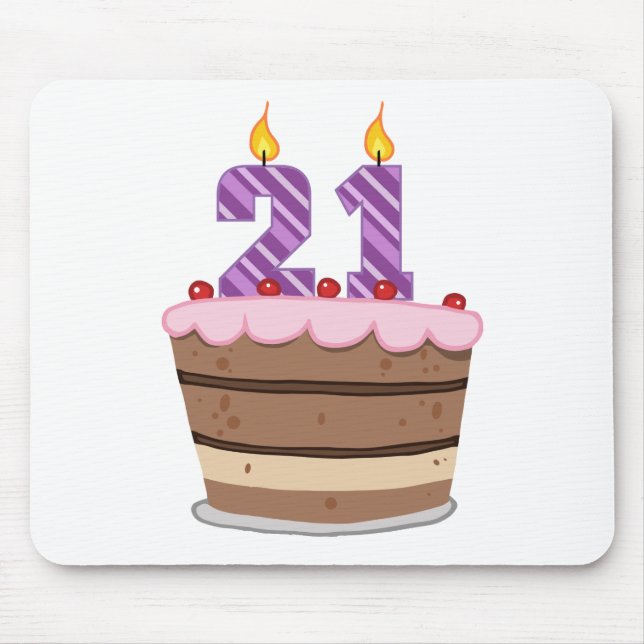 Age 21 on Birthday Cake Mouse Mat (Front)