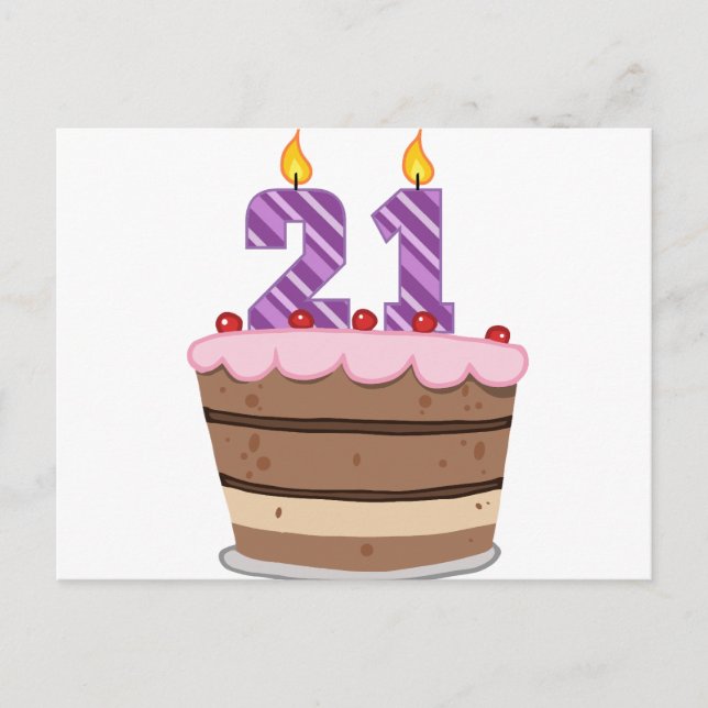 Age 21 on Birthday Cake Postcard (Front)