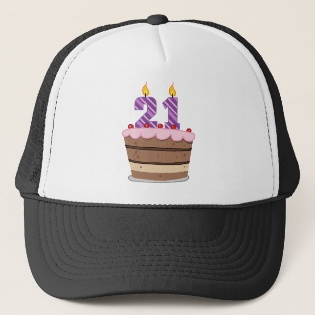 Age 21 on Birthday Cake Trucker Hat (Front)