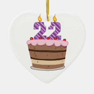 Age 22 on Birthday Cake Ceramic Tree Decoration