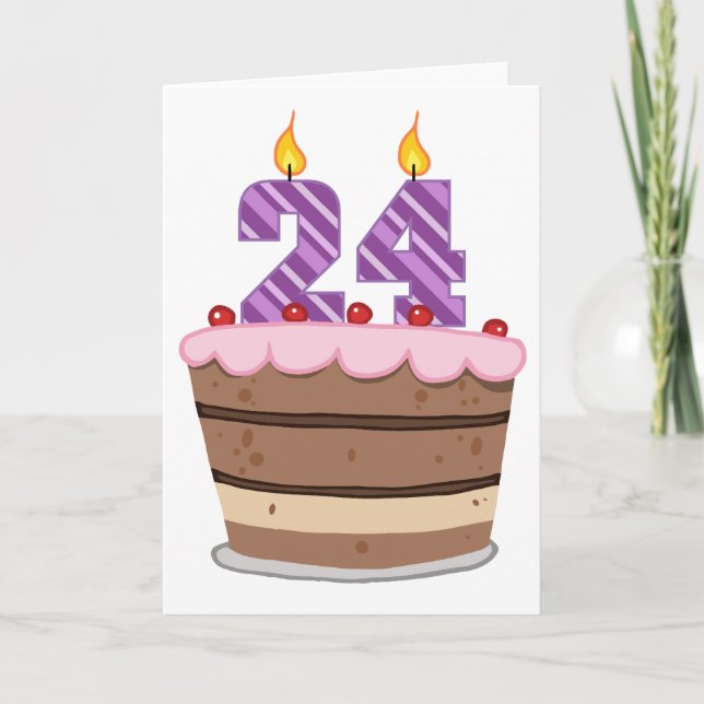 Age 24 on Birthday Cake Card (Front)