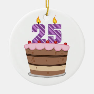 Age 25 on Birthday Cake Ceramic Tree Decoration