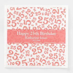 Age 25 Random Number Pattern Coral/White Napkin