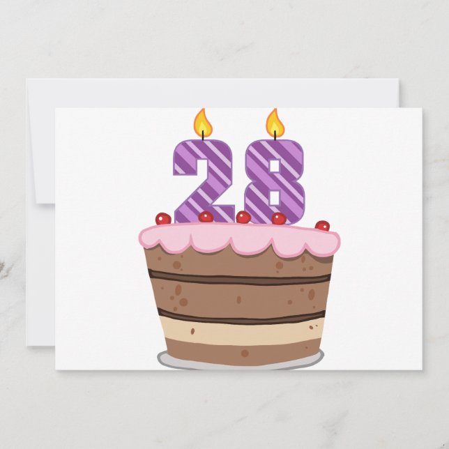 Age 28 on Birthday Cake Card (Front)