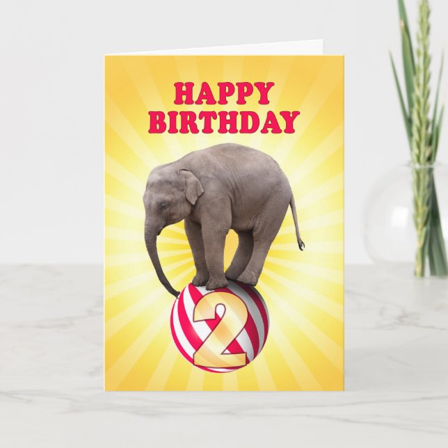Age 2, a happy elephants birthday card (Front)
