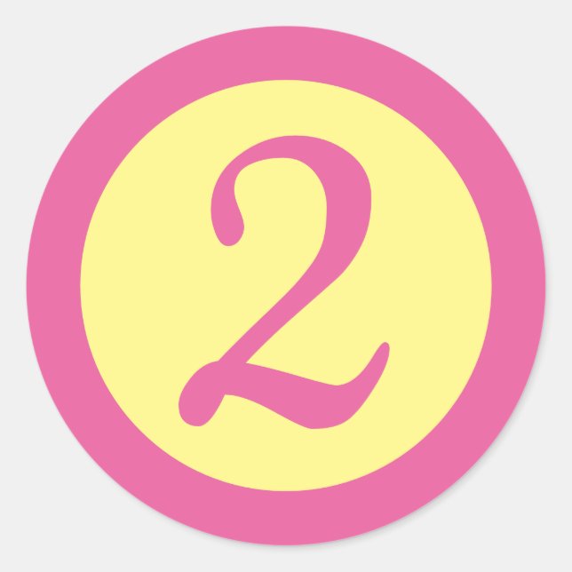 Age 2 Number Customizable Pink Text on Yellow Classic Round Sticker (Front)
