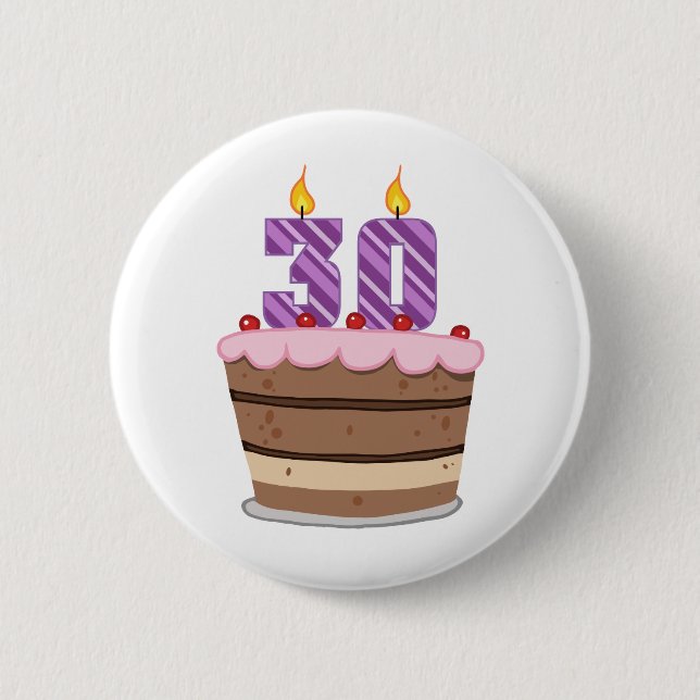Age 30 on Birthday Cake 6 Cm Round Badge (Front)