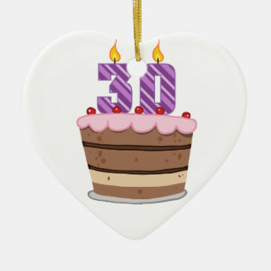 Age 30 on Birthday Cake Ceramic Tree Decoration