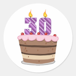 Age 30 on Birthday Cake Classic Round Sticker