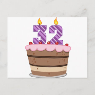 Age 32 on Birthday Cake Postcard