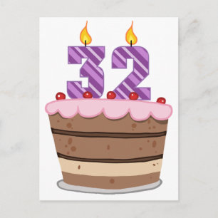Age 32 on Birthday Cake Postcard