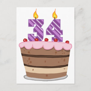 Age 34 on Birthday Cake Postcard