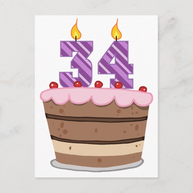 Age 34 on Birthday Cake Postcard (Front)