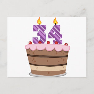 Age 34 on Birthday Cake Postcard