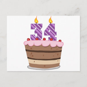 Age 34 on Birthday Cake Postcard