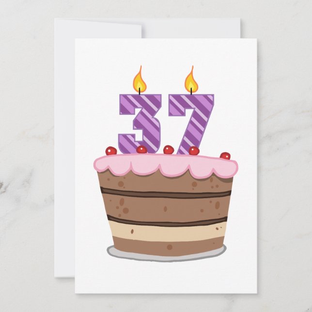 Age 37 on Birthday Cake Card (Front)