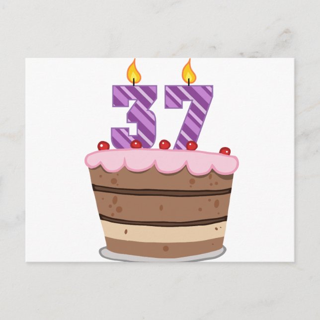 Age 37 on Birthday Cake Postcard (Front)