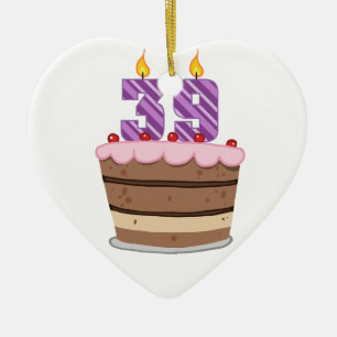 Age 39 on Birthday Cake Ceramic Tree Decoration