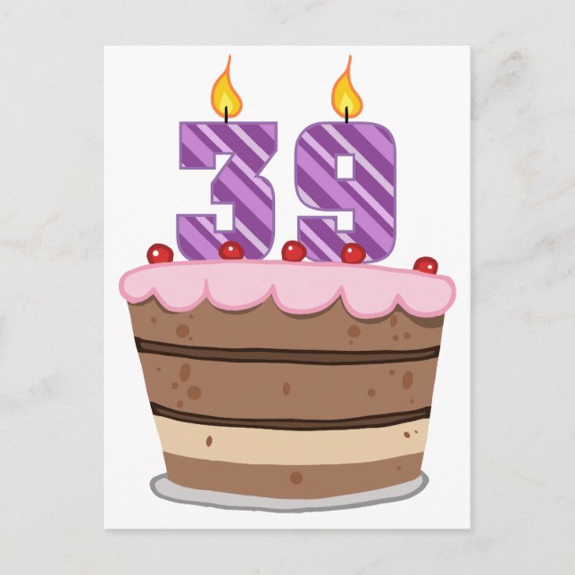 Age 39 on Birthday Cake Postcard (Front)