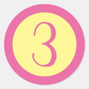 Age 3 Number Customisable Pink Text on Yellow Classic Round Sticker