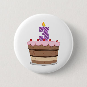 Age 3 on Birthday Cake 6 Cm Round Badge