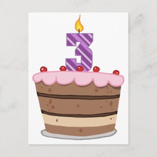 Age 3 on Birthday Cake Postcard