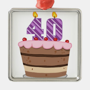 Age 40 on Birthday Cake Metal Tree Decoration