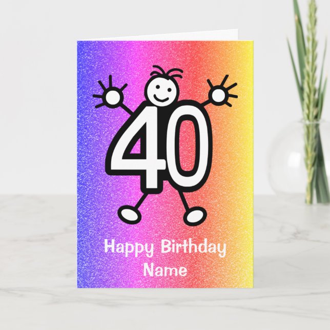 Age 40 Years Old Funny Cartoon Happy Birthday Card (Front)