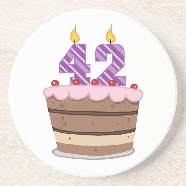 Age 42 on Birthday Cake Coaster (Front)