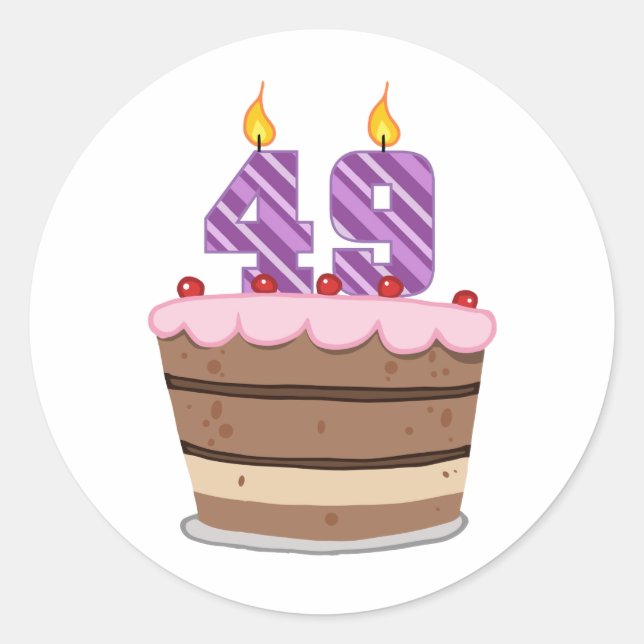 Age 49 on Birthday Cake Classic Round Sticker (Front)