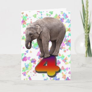 Age 4, a happy elephants birthday card