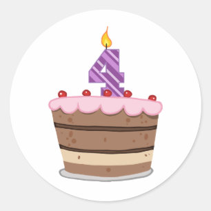 Age 4 on Birthday Cake Classic Round Sticker