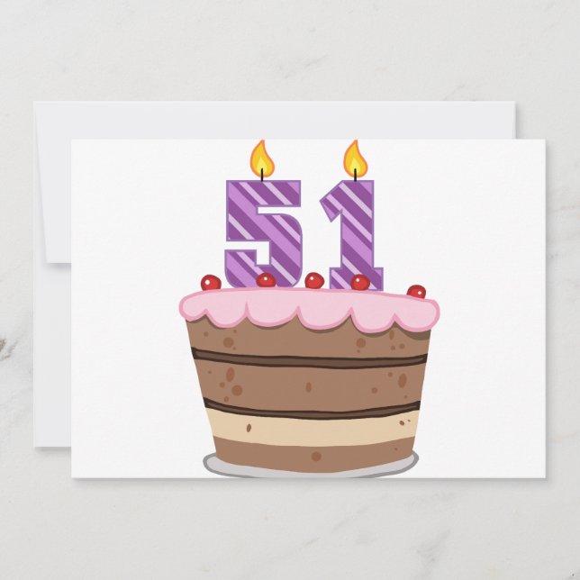 Age 51 on Birthday Cake Card (Front)