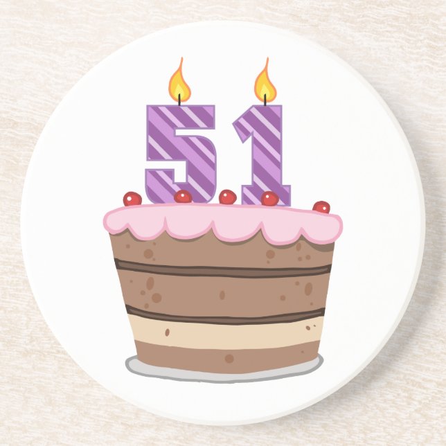 Age 51 on Birthday Cake Coaster (Front)