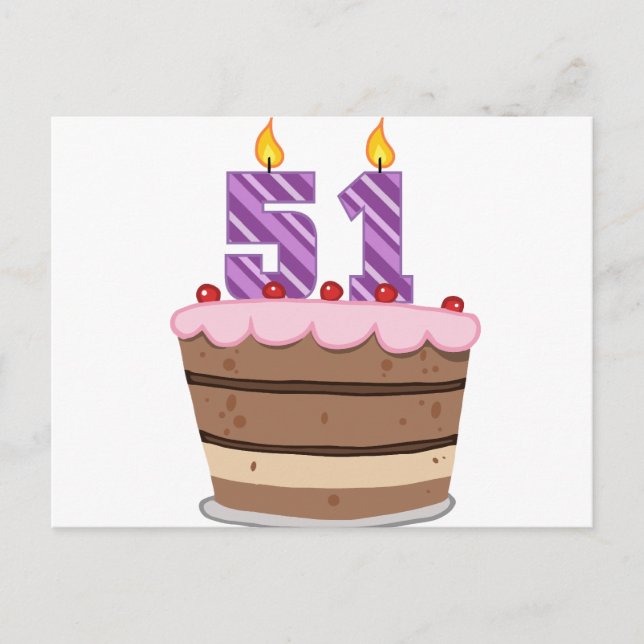 Age 51 on Birthday Cake Postcard (Front)
