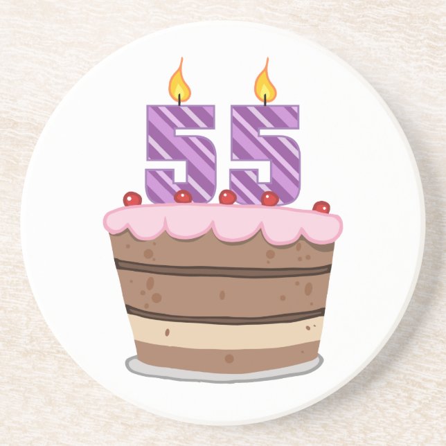 Age 55 on Birthday Cake Coaster (Front)