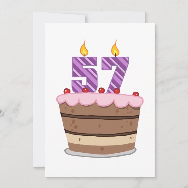 Age 57 on Birthday Cake Card (Front)