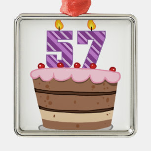 Age 57 on Birthday Cake Metal Tree Decoration
