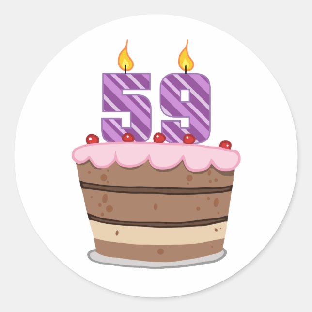 Age 59 on Birthday Cake Classic Round Sticker (Front)