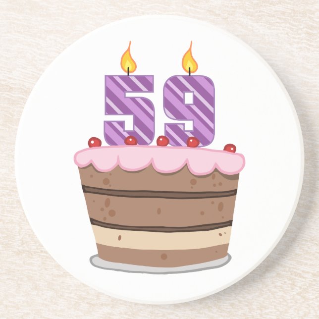 Age 59 on Birthday Cake Coaster (Front)