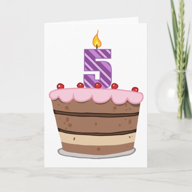 Age 5 on Birthday Cake Card (Front)