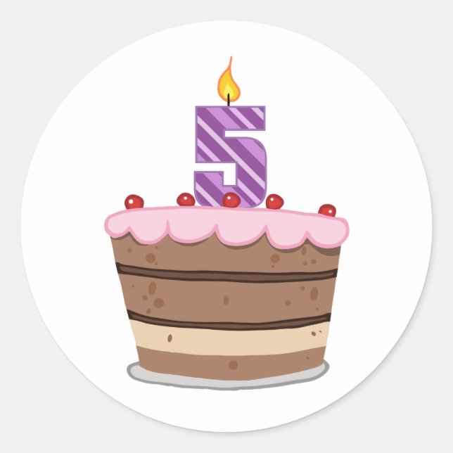 Age 5 on Birthday Cake Classic Round Sticker (Front)