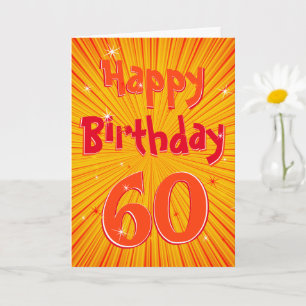 Age 60 Fun Radial Sunburst Orange 60th Birthday Card